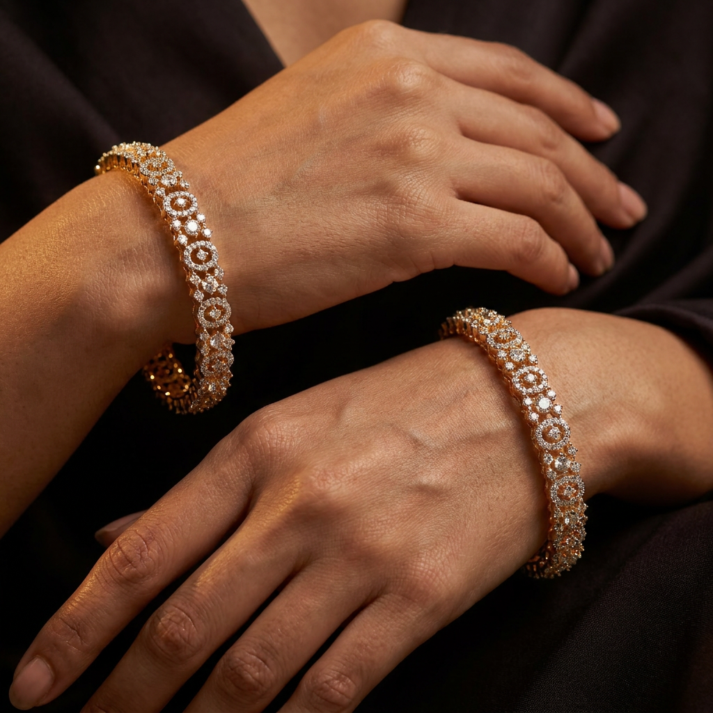 Petal Mosaic Gj Bangles with Repeating Oval Connector Pattern