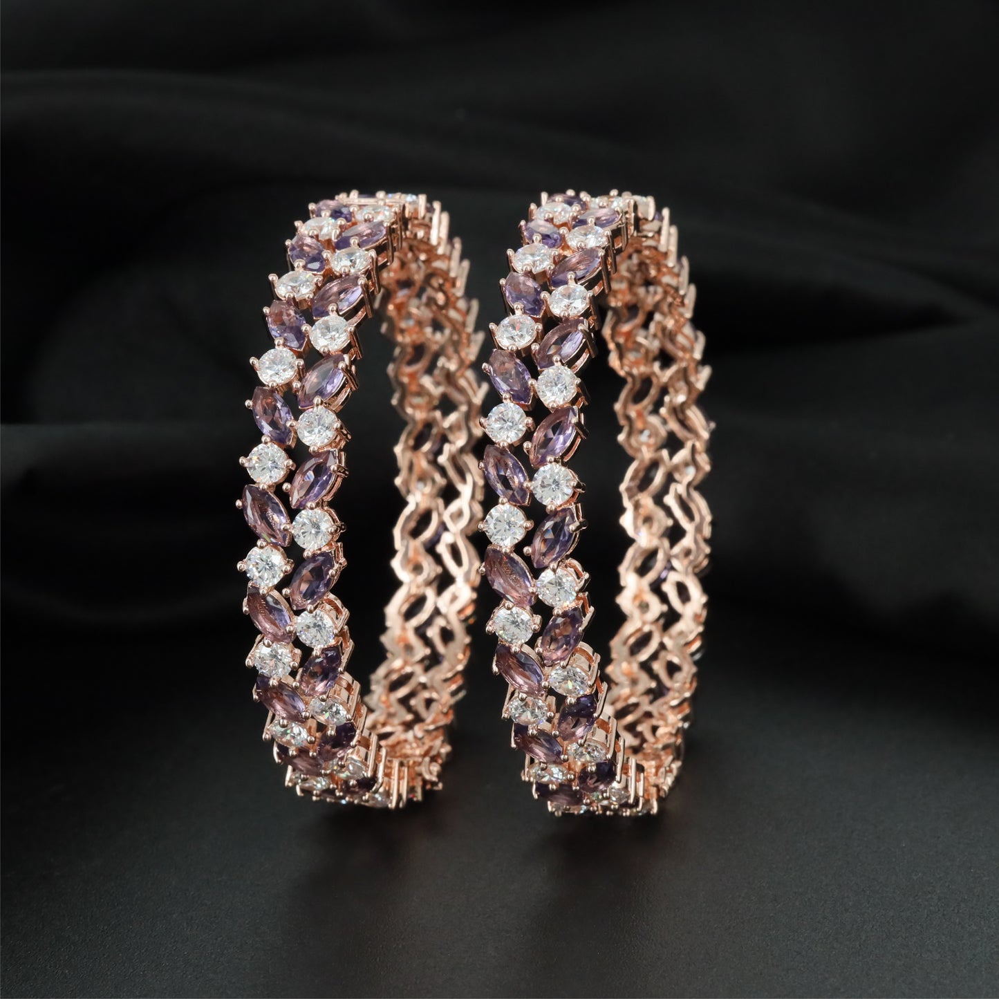 Jetway Grid Rose Gold Bangles with Intricate Edge Detailing