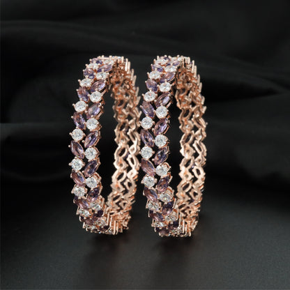Jetway Grid Rose Gold Bangles with Intricate Edge Detailing