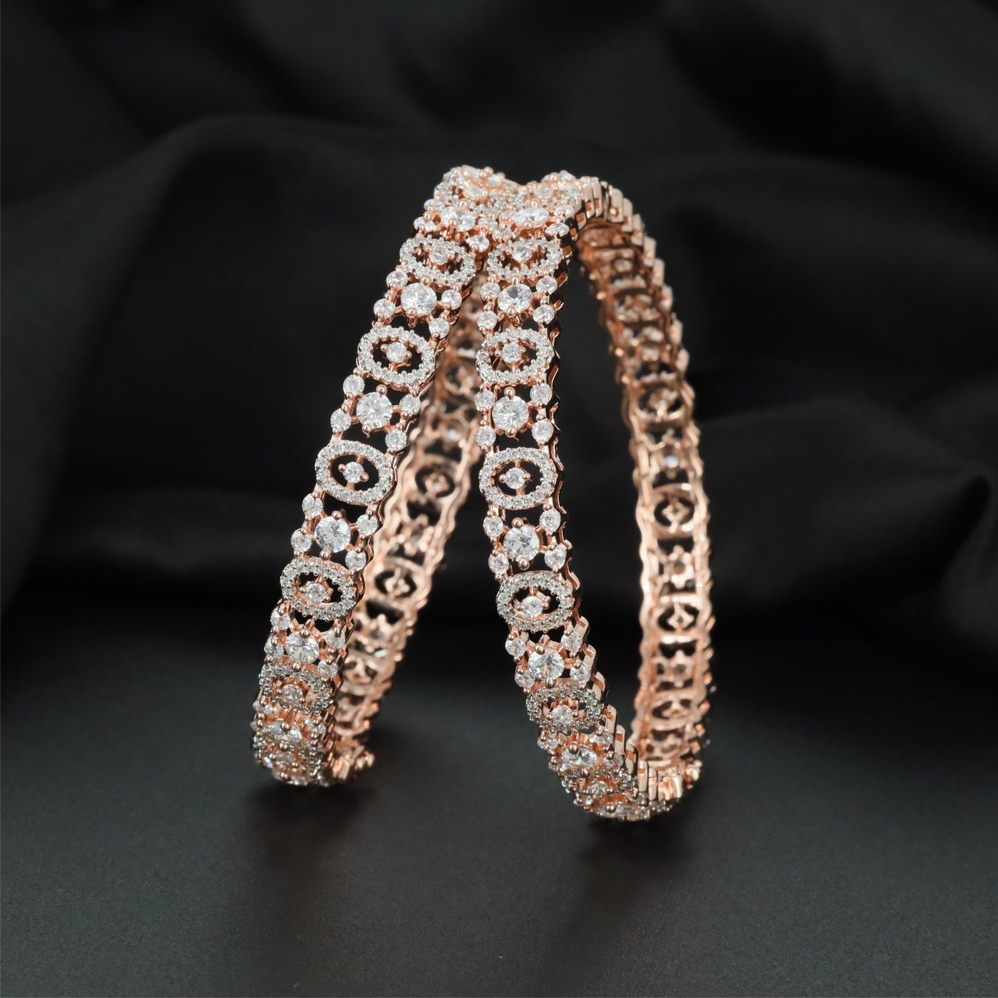 Metro Bloom Rose Gold Bangles with Structured Floral Arrangement