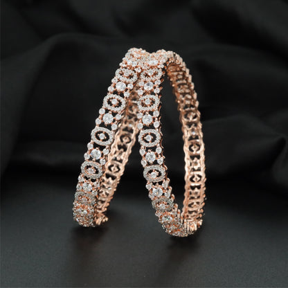 Metro Bloom Rose Gold Bangles with Structured Floral Arrangement