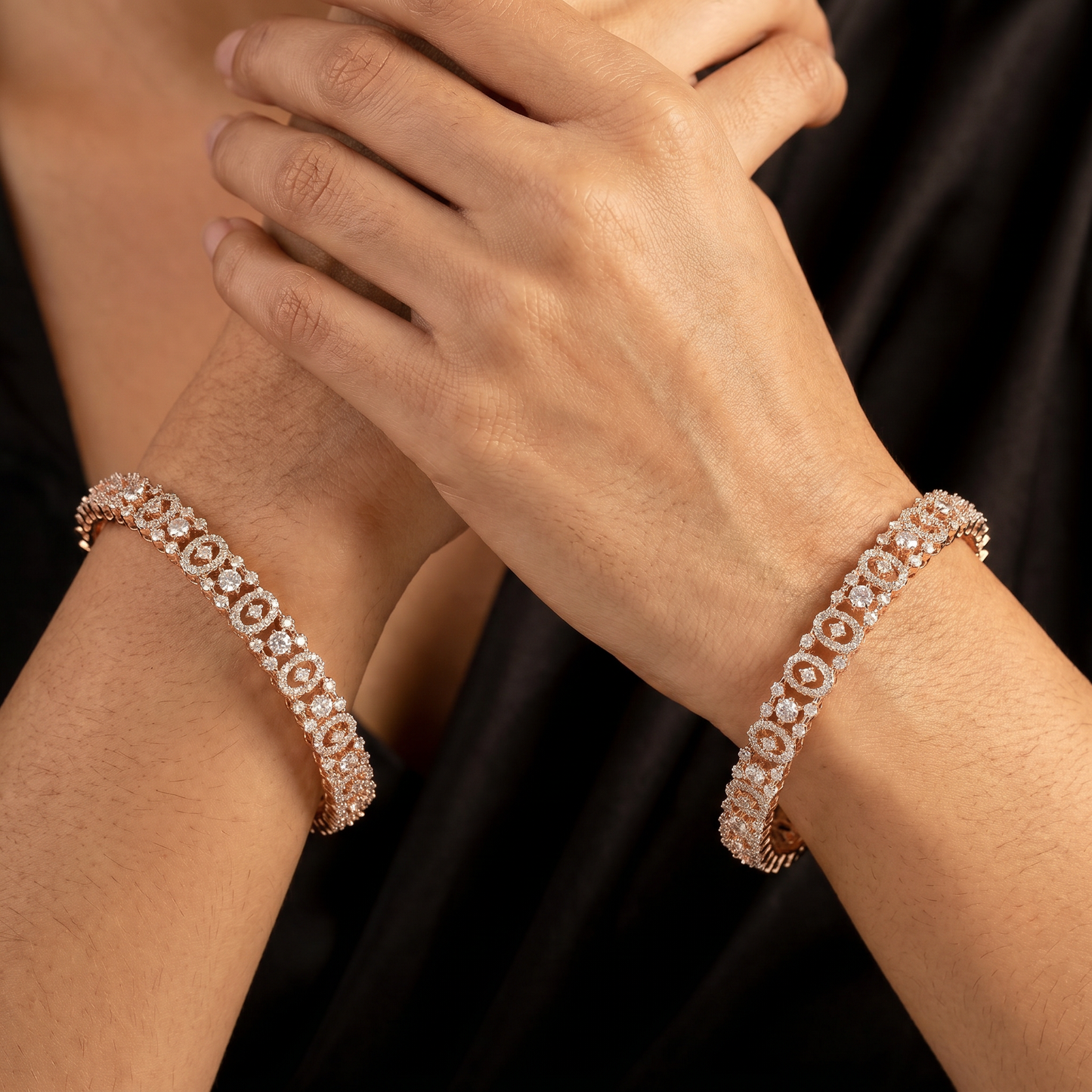 Metro Bloom Rose Gold Bangles with Structured Floral Arrangement