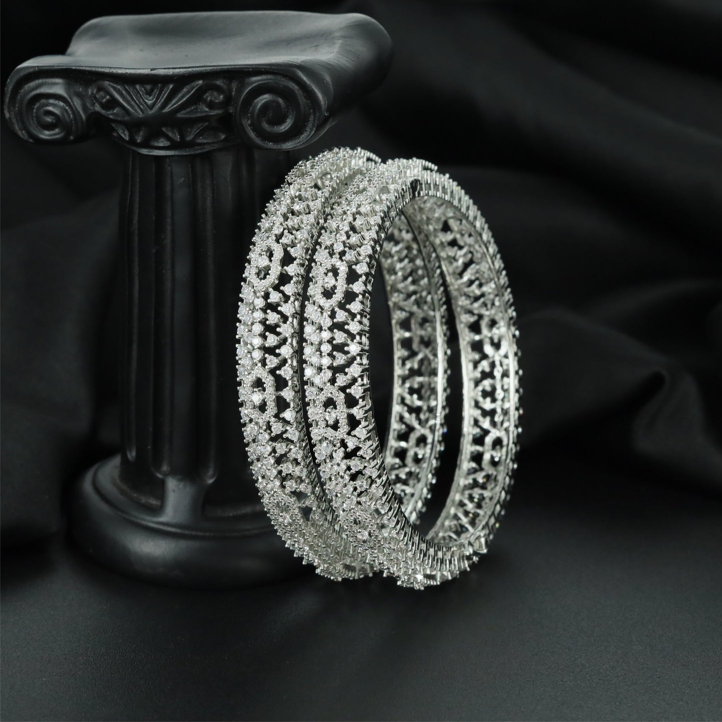 Zenith Spark Rhodium Bangles with Multirow Border Construction