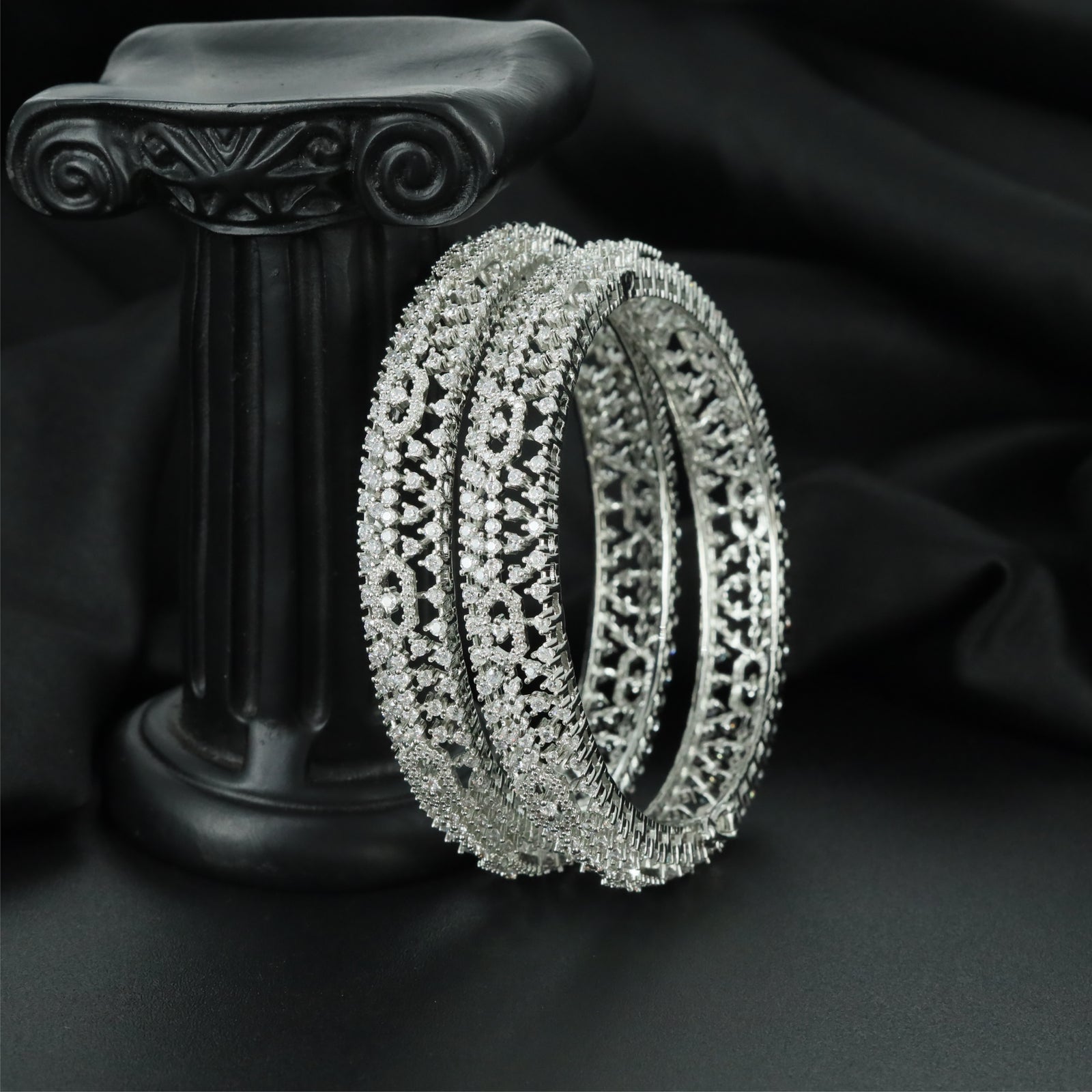 Zenith Spark Rhodium Bangles with Multirow Border Construction