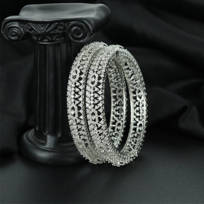 Zenith Spark Rhodium Bangles with Multirow Border Construction