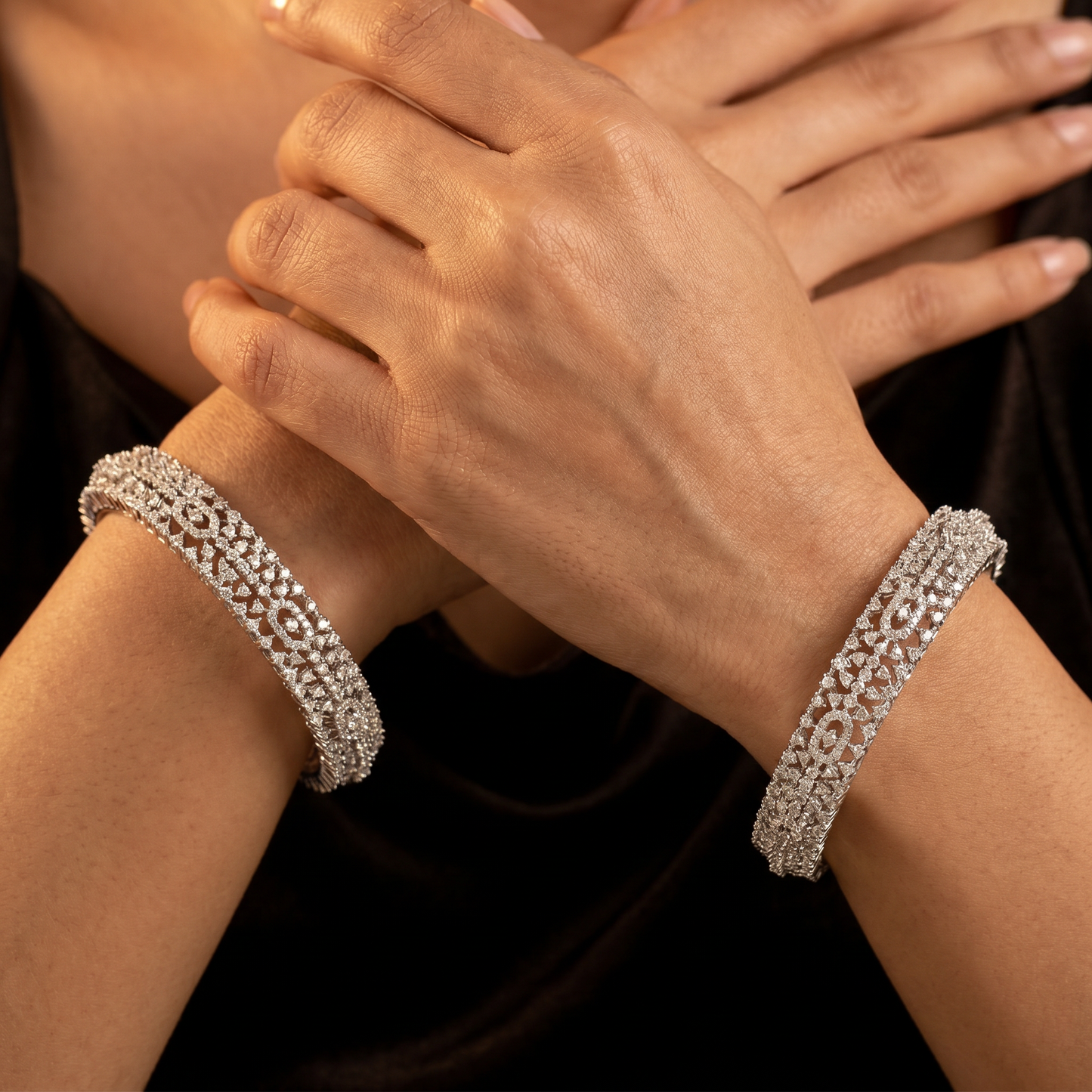 Zenith Spark Rhodium Bangles with Multirow Border Construction