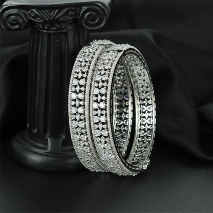 Mosaic Bloom Rhodium Bangles with Balanced Structural Layout