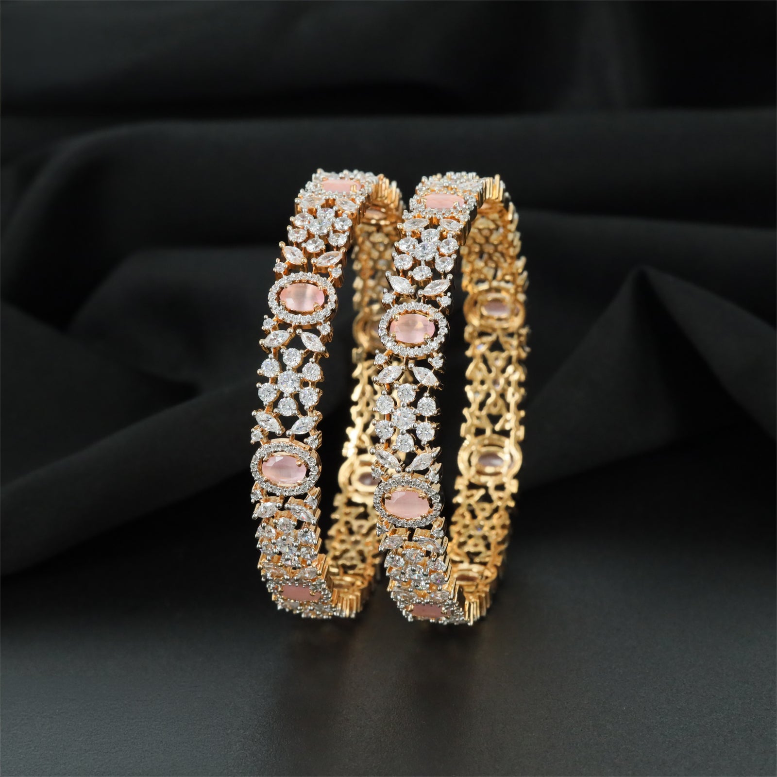Floral GJ Bangles with Repeating Oval Centre Settings