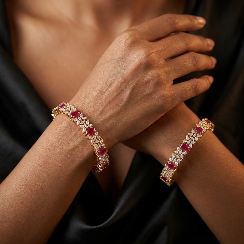 Arc Cluster Gj Bangles with Floral Frame Detailing