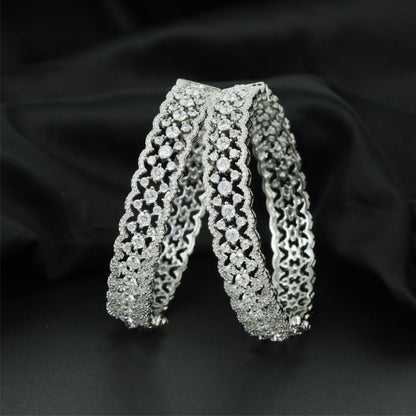 Heritage Meshwork Rhodium Bangles with Continuous Decorative Formation