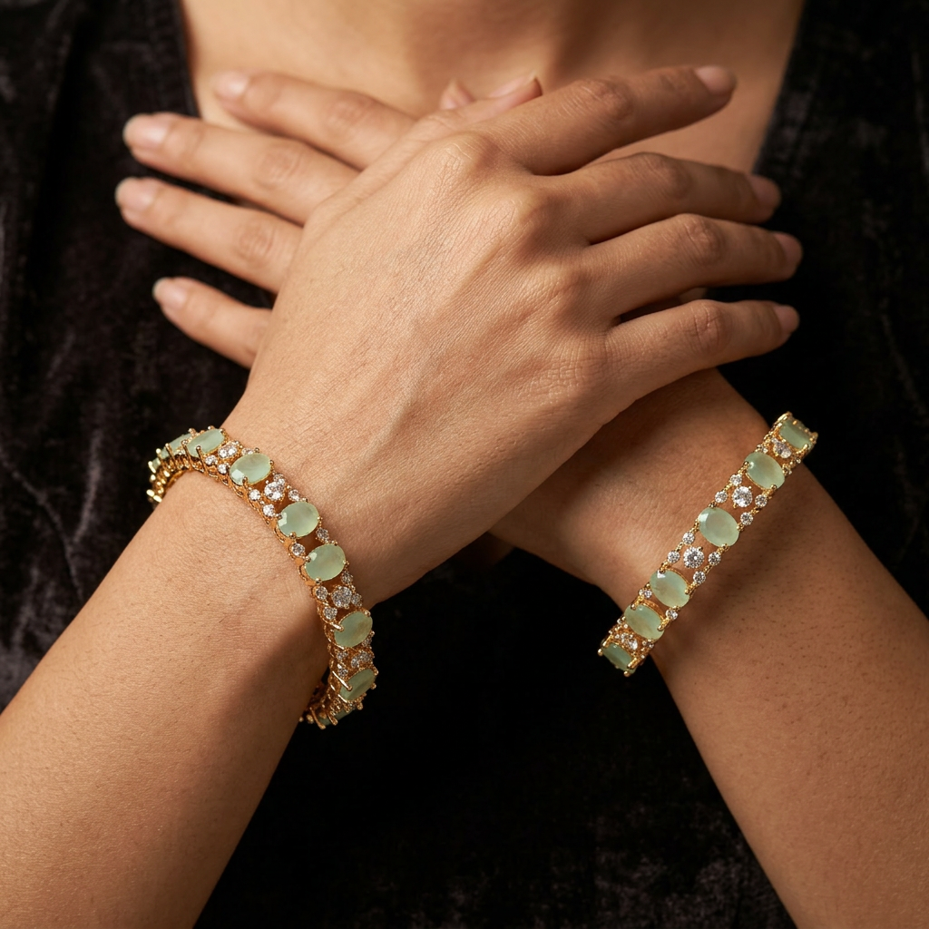 Keyline Oval Detail Gj Bangles with Intricate Cluster Layout