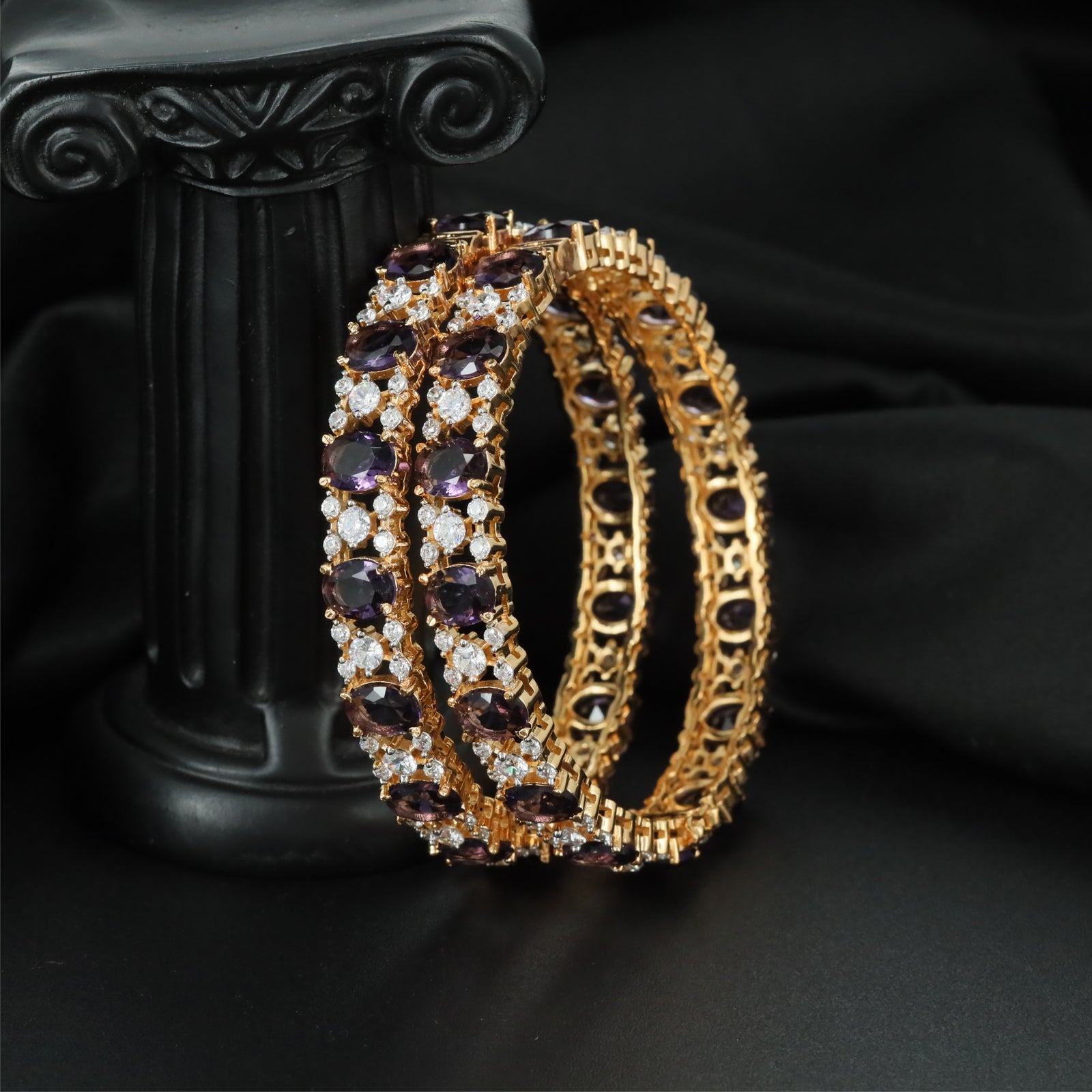 Designer Floral Link Gj Bangles with Decorative Side Construction
