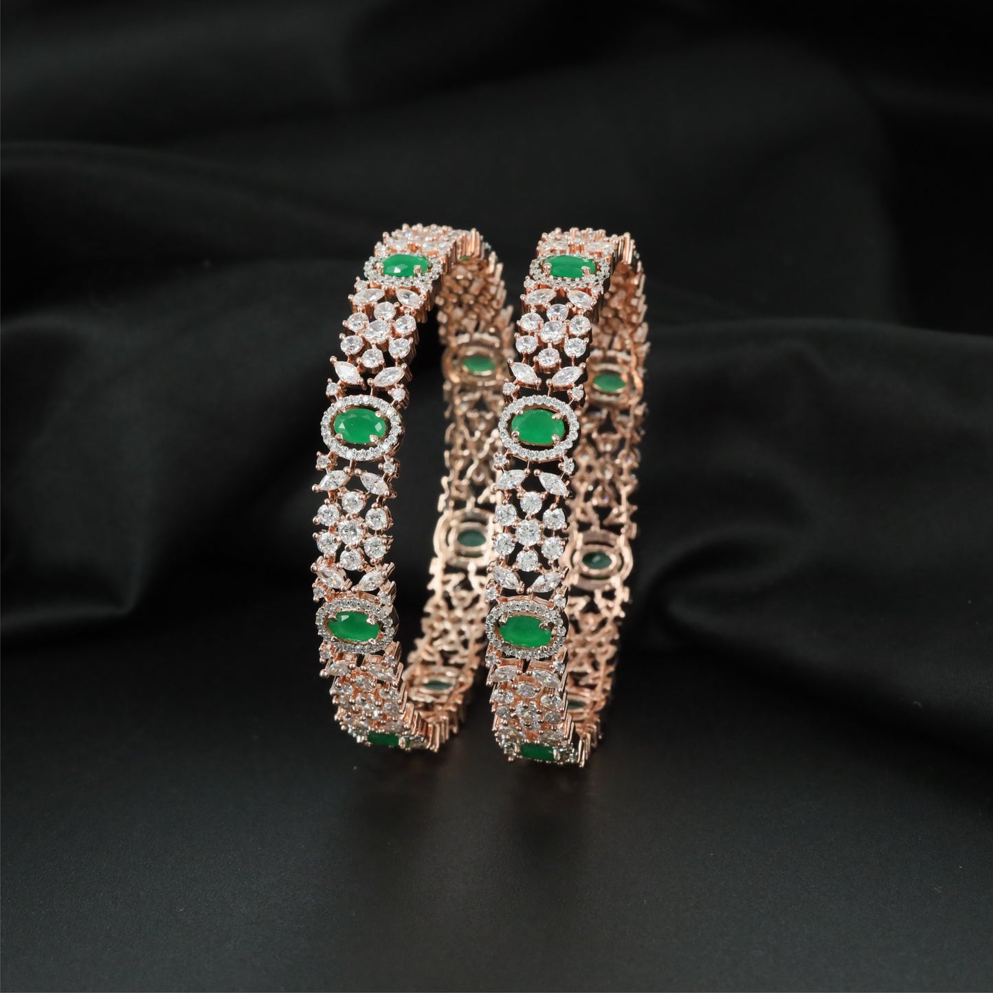 Elevate Cluster Rose Gold Bangles with Continuous Centre Alignment