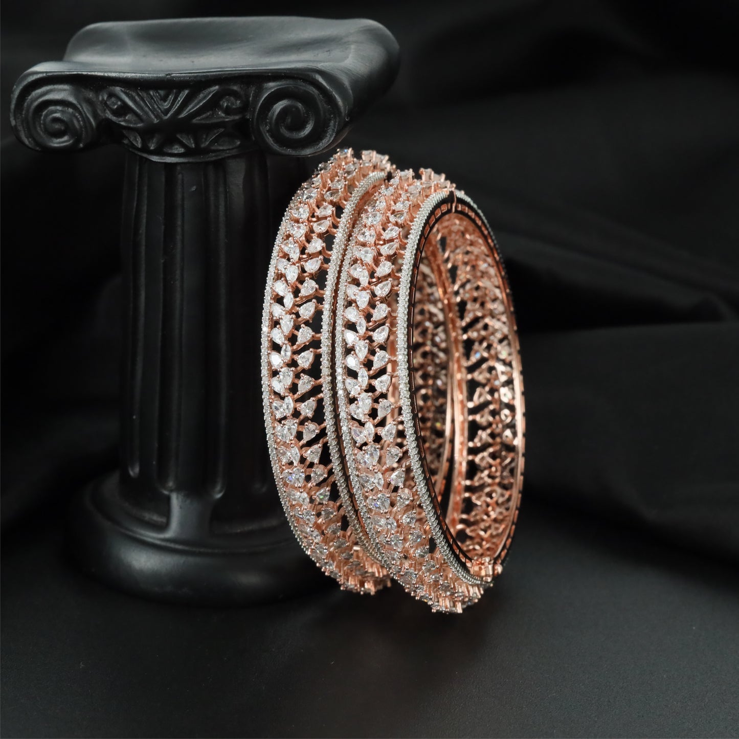 Avenue Weave Rose Gold Bangles with Openwork Band Design