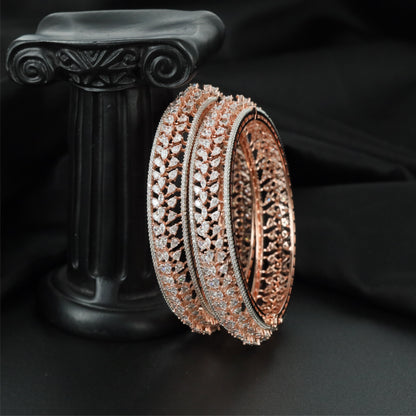Avenue Weave Rose Gold Bangles with Openwork Band Design