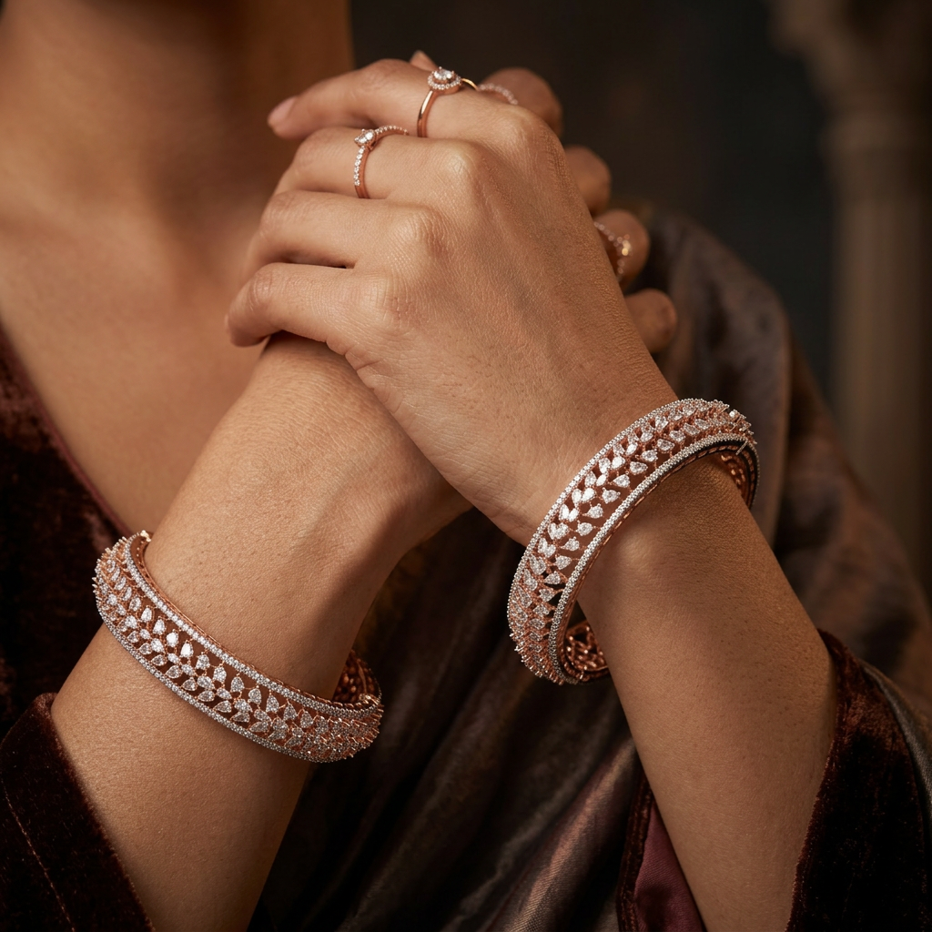 Avenue Weave Rose Gold Bangles with Openwork Band Design