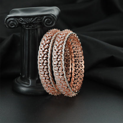 Jewelled Weave Track Rose Gold Bangles with Refined Border Construction