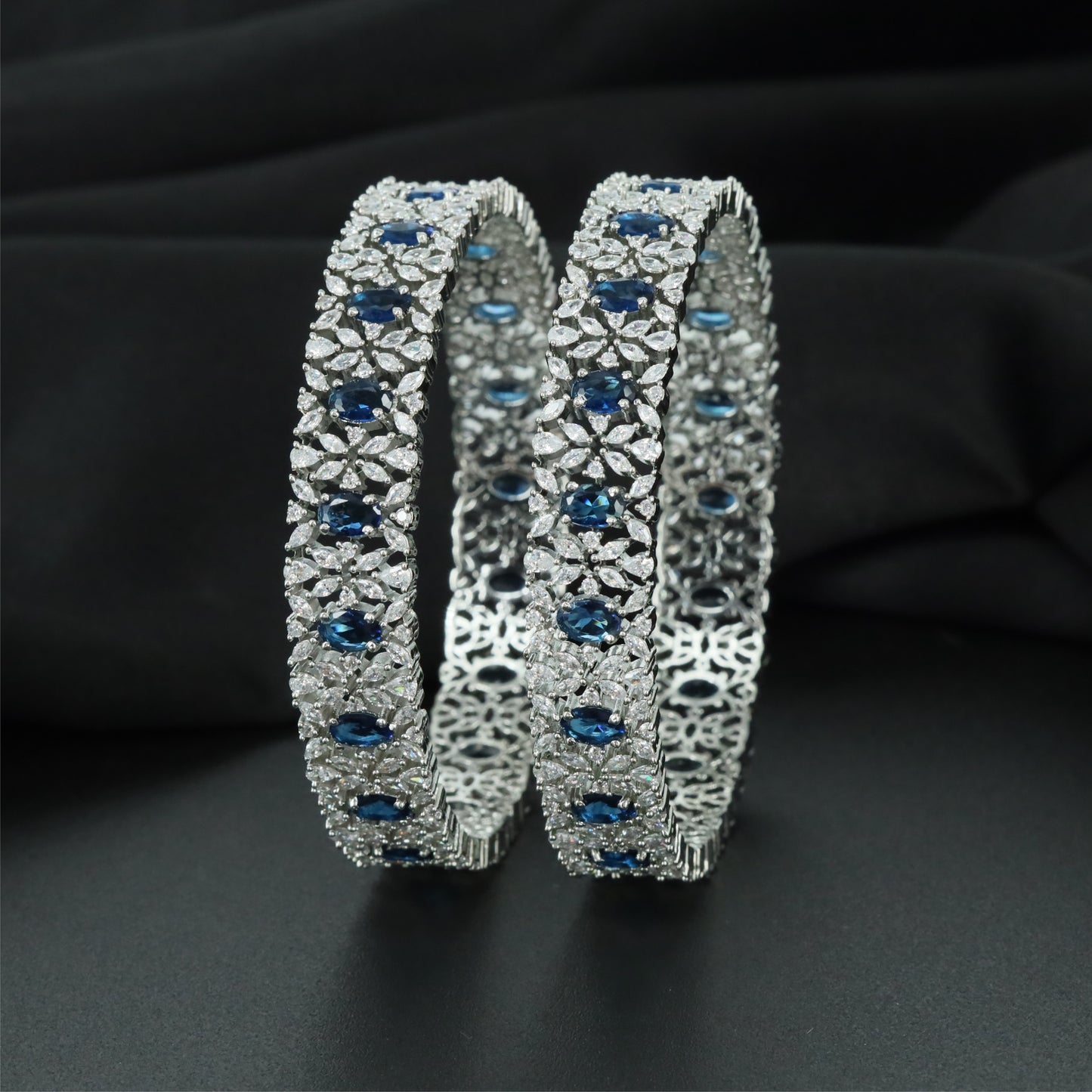 Designer Interlace Rhodium Bangles with Detailed Connector Styling
