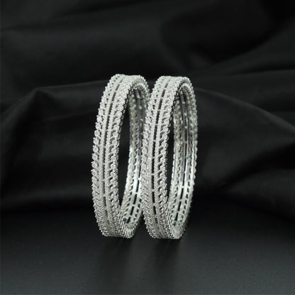 Textured Twin Rail Rhodium Bangles with Refined Edge Detailing