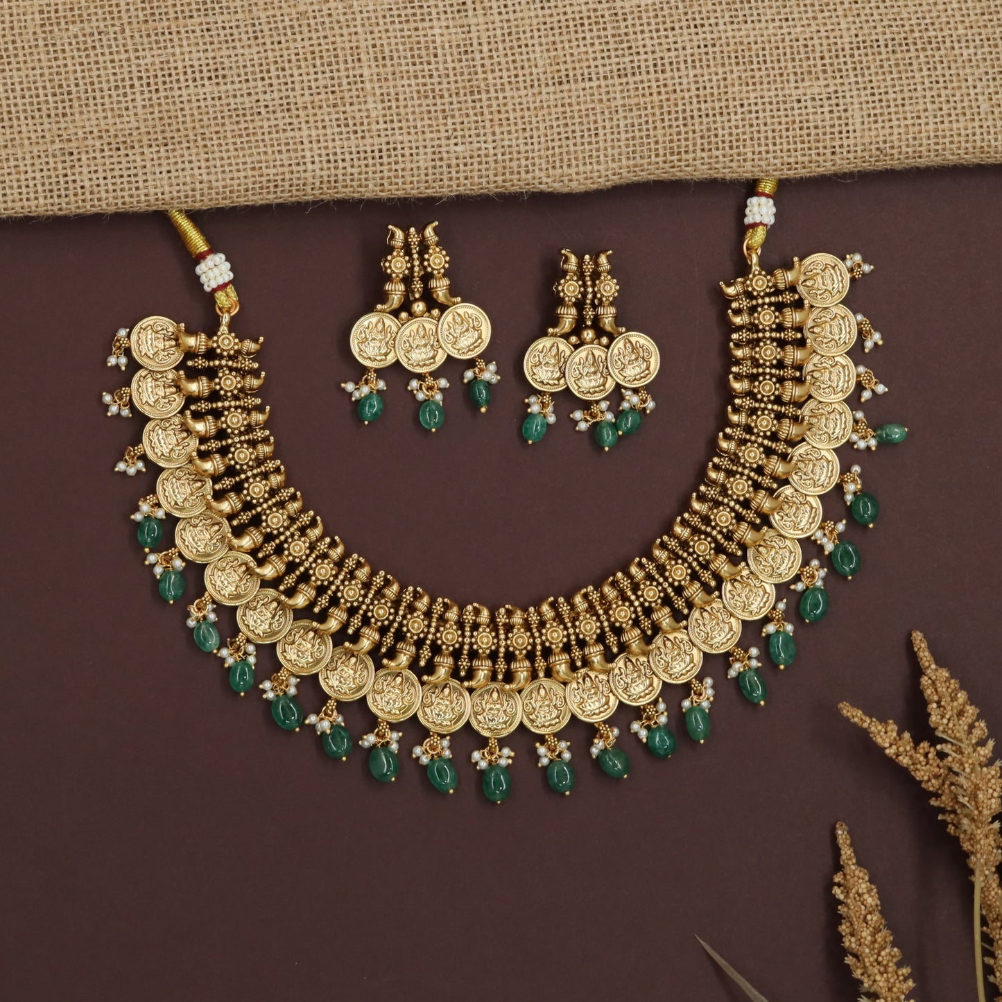 Vintage Lakshmi Border Necklace with Dense Coin Arrangement