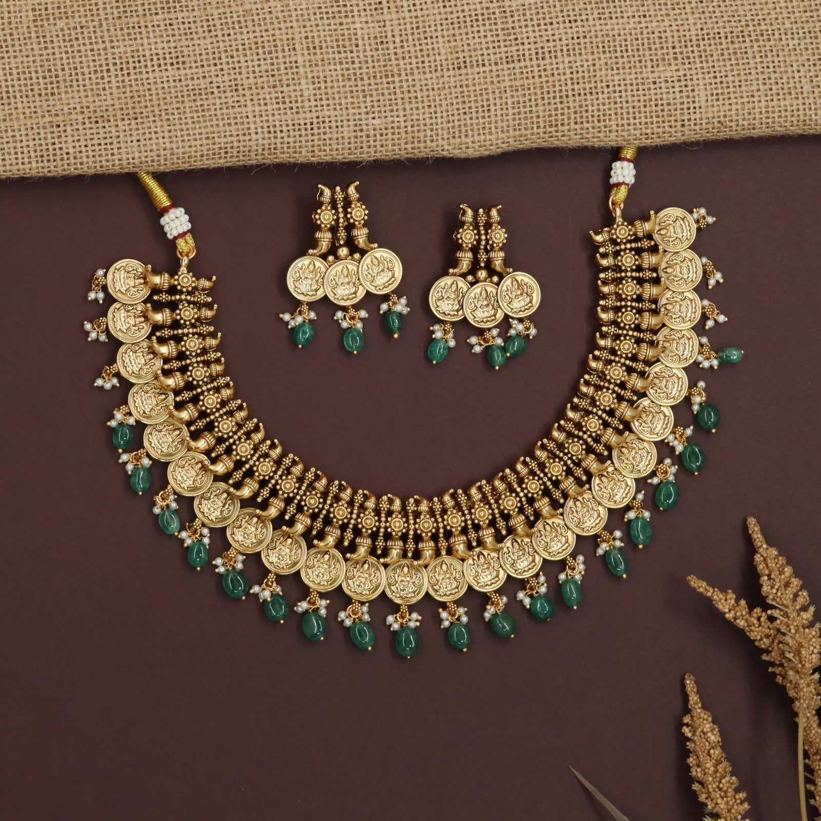 Vintage Lakshmi Border Necklace with Dense Coin Arrangement