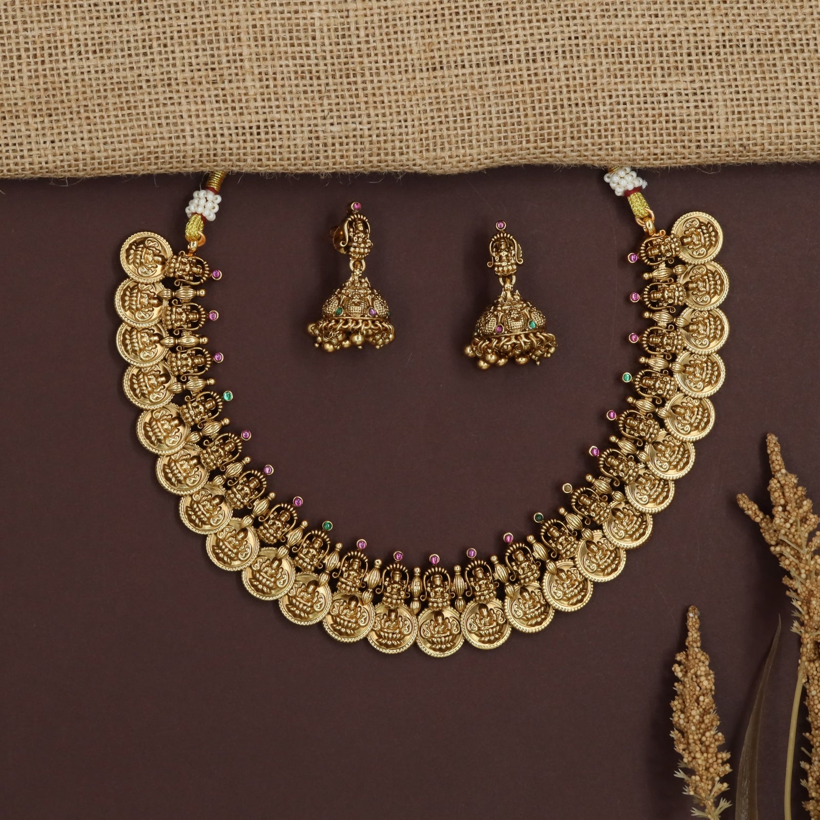 Handcrafted Lakshmi Coin Necklace with Ornamental Arrangement