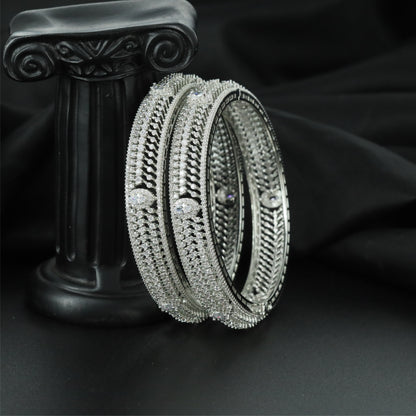 Fashion Rope Border Rhodium Bangles with Repeating Edge Design