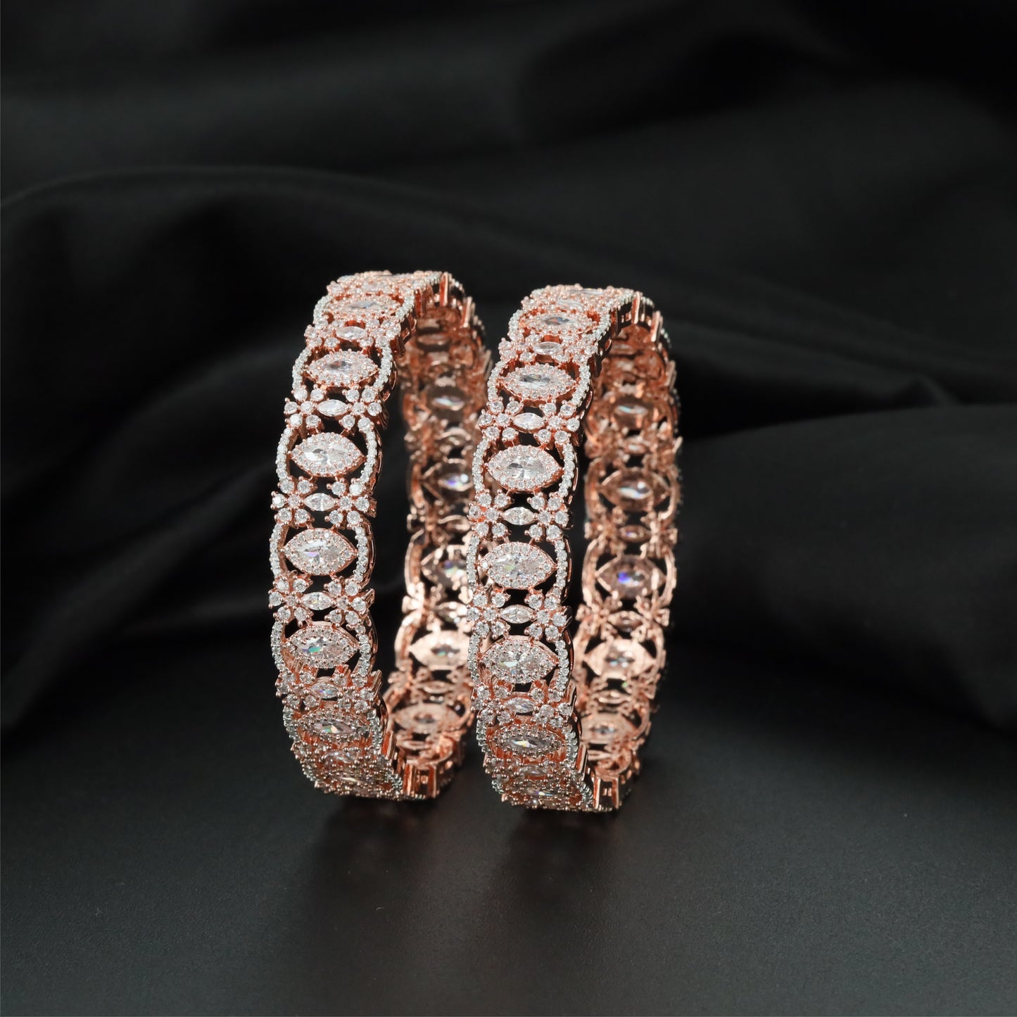 Loomwork Medallion Rose Gold Bangles with Continuous Structural Pattern