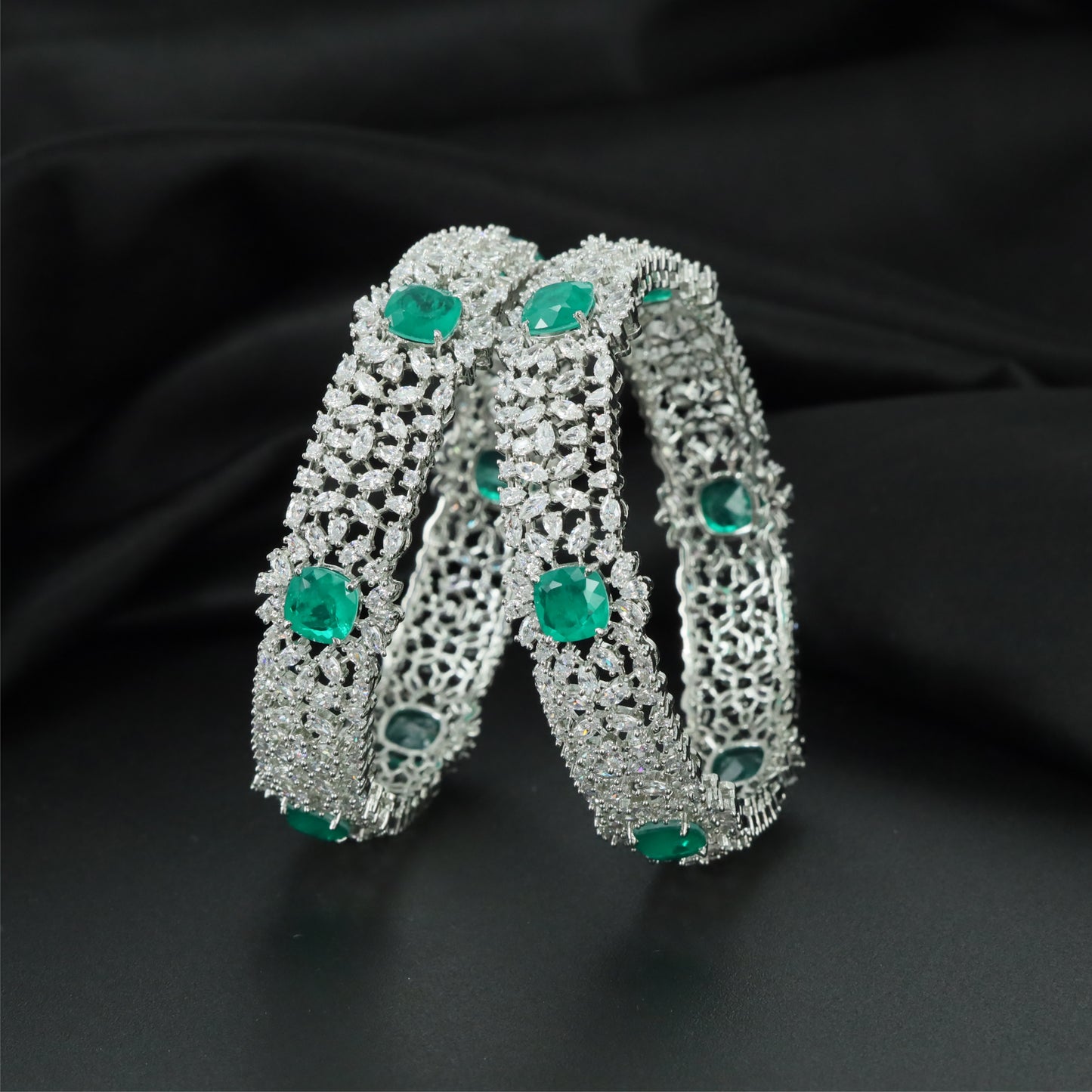 Inspire Floral Rhodium Bangles with Refined Framework Layout