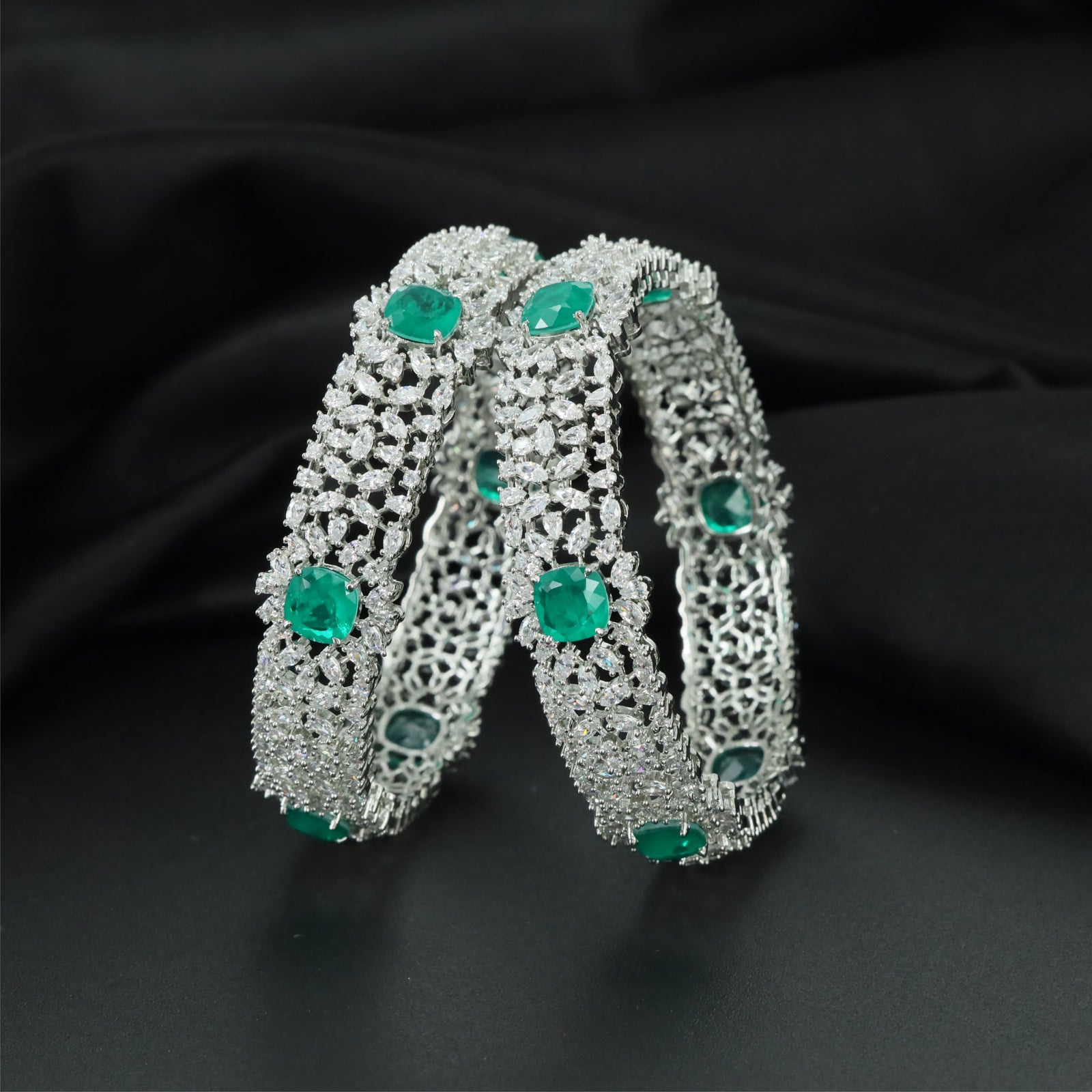 Inspire Floral Rhodium Bangles with Refined Framework Layout