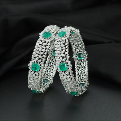 Inspire Floral Rhodium Bangles with Refined Framework Layout