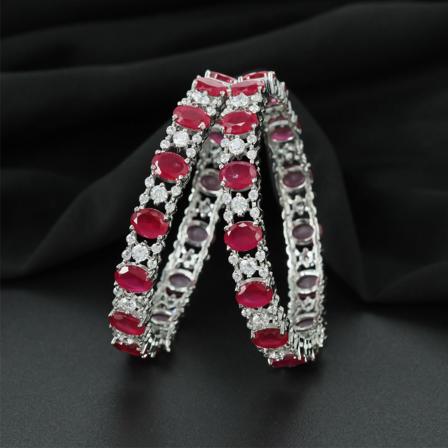 Kensington Link Rhodium Bangles with Textured Side Detailing