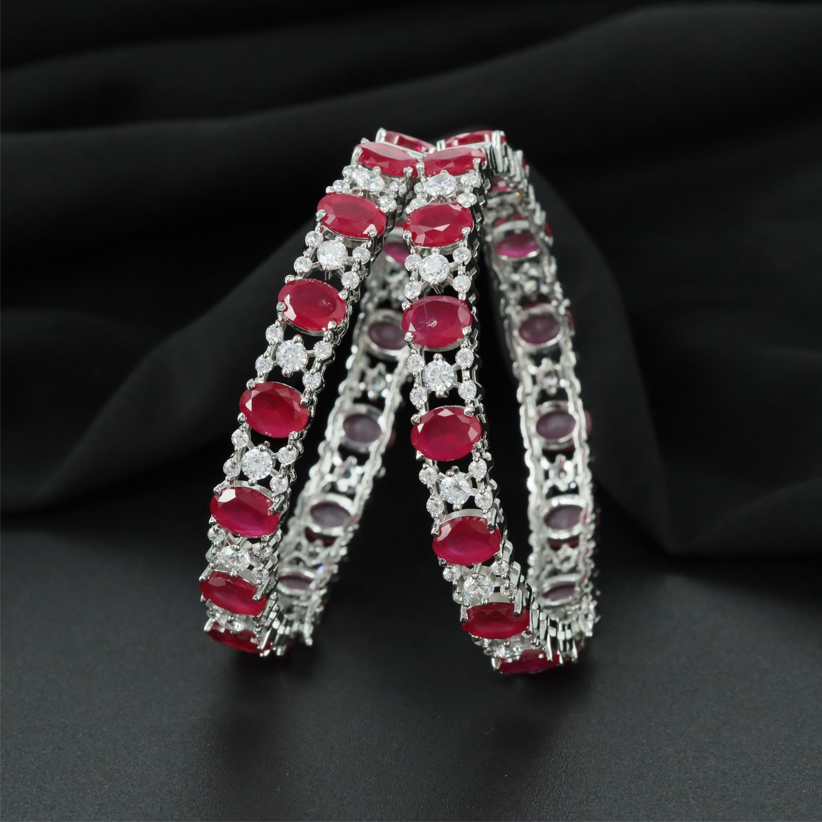 Kensington Link Rhodium Bangles with Textured Side Detailing