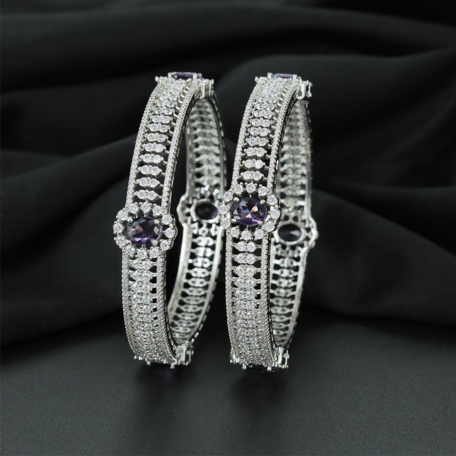 Nestwork Rhodium Bangles with Continuous Decorative Framework