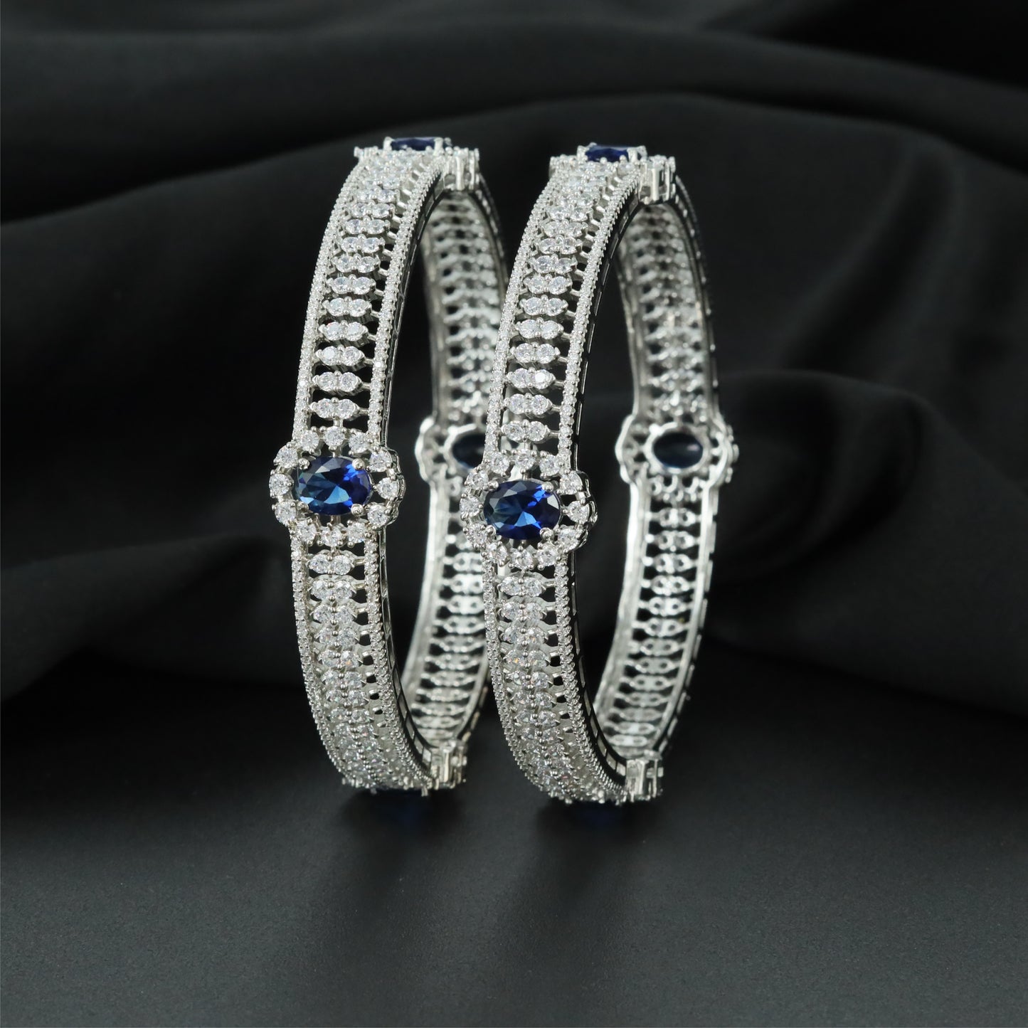 Halochain Rhodium Bangles with Detailed Open Frame Construction