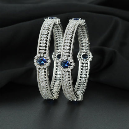 Halochain Rhodium Bangles with Detailed Open Frame Construction