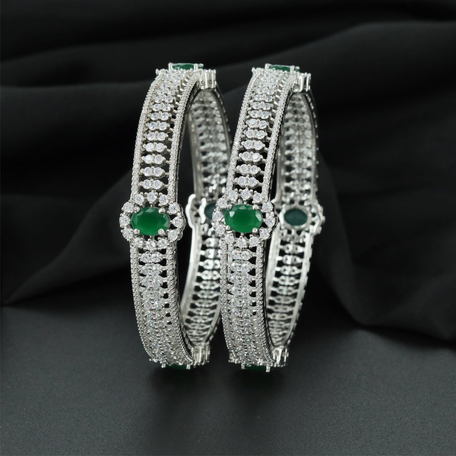 Knotframe Rhodium Bangles with Broad Architectural Profile