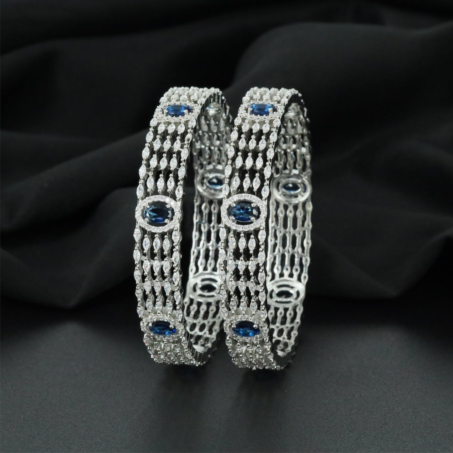 Origin Open Frame Rhodium Bangles with Broad Structured Profile