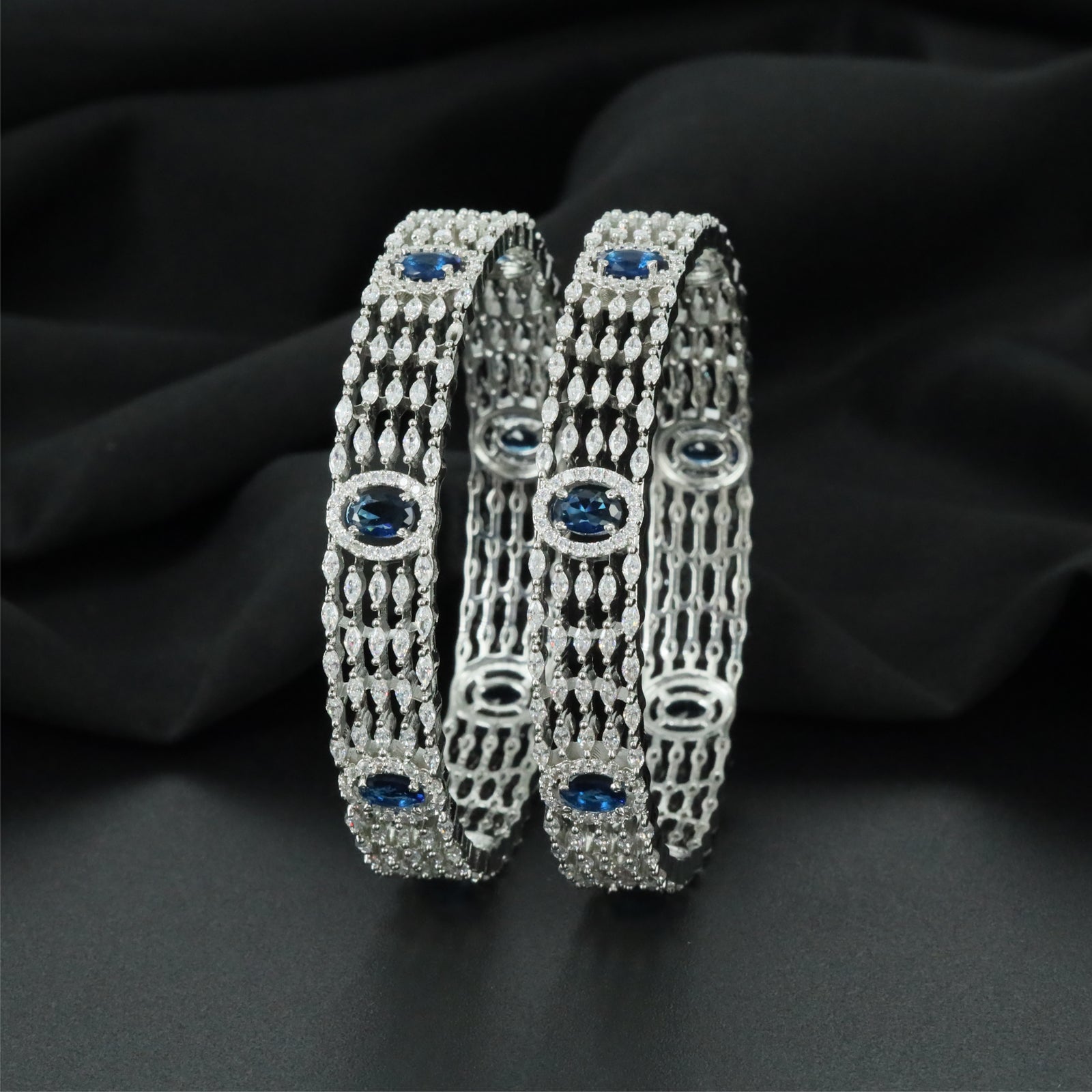 Origin Open Frame Rhodium Bangles with Broad Structured Profile