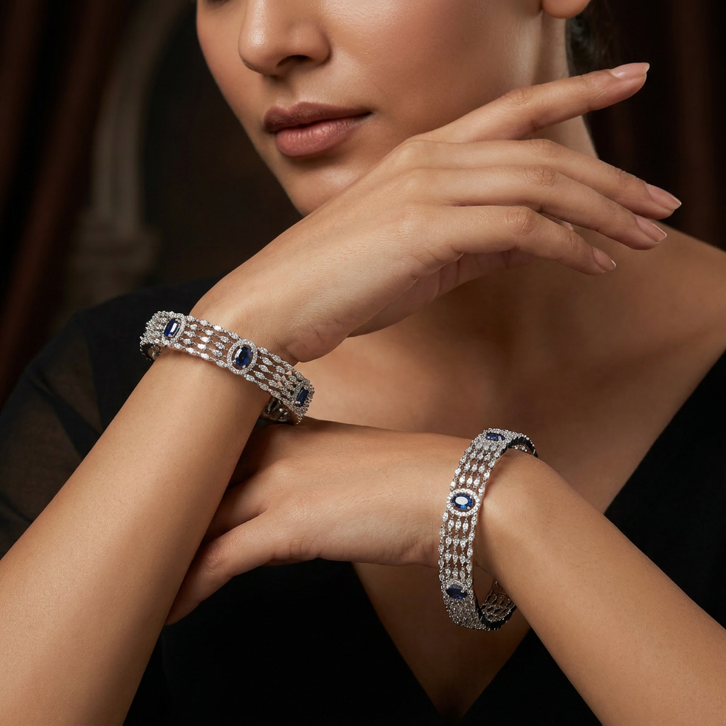 Origin Open Frame Rhodium Bangles with Broad Structured Profile