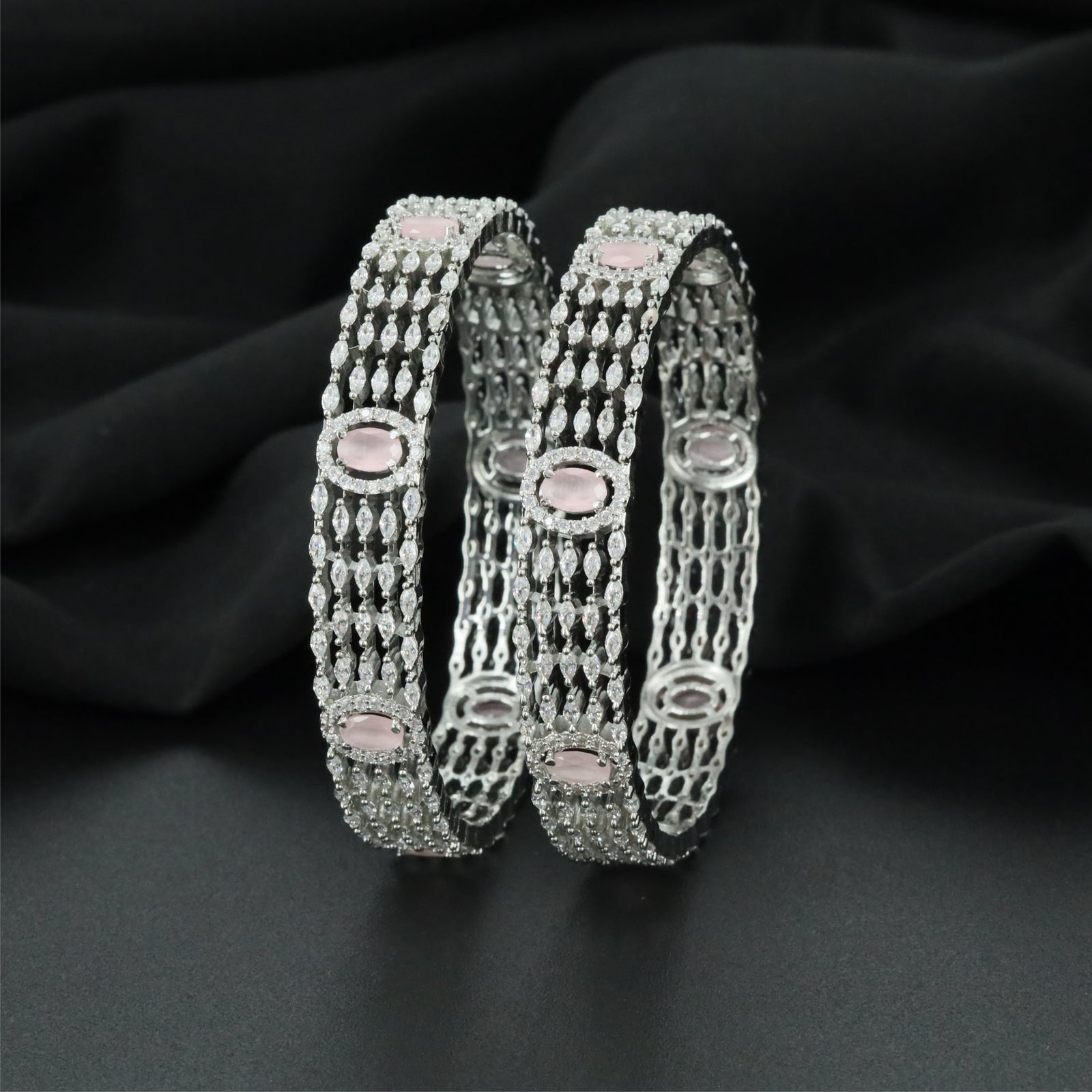 Monarch Alignment Rhodium Bangles with Dimensional Section Layout