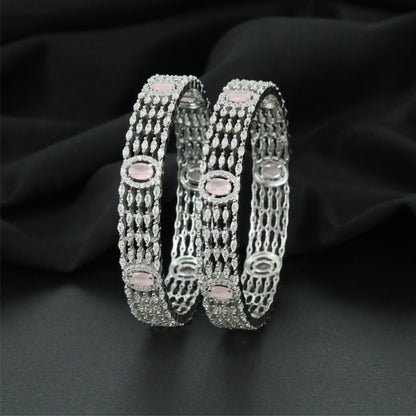 Monarch Alignment Rhodium Bangles with Dimensional Section Layout