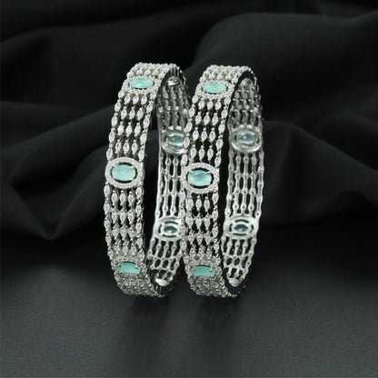 Aster Oval Accent Rhodium Bangles with Repeating Centre Sections