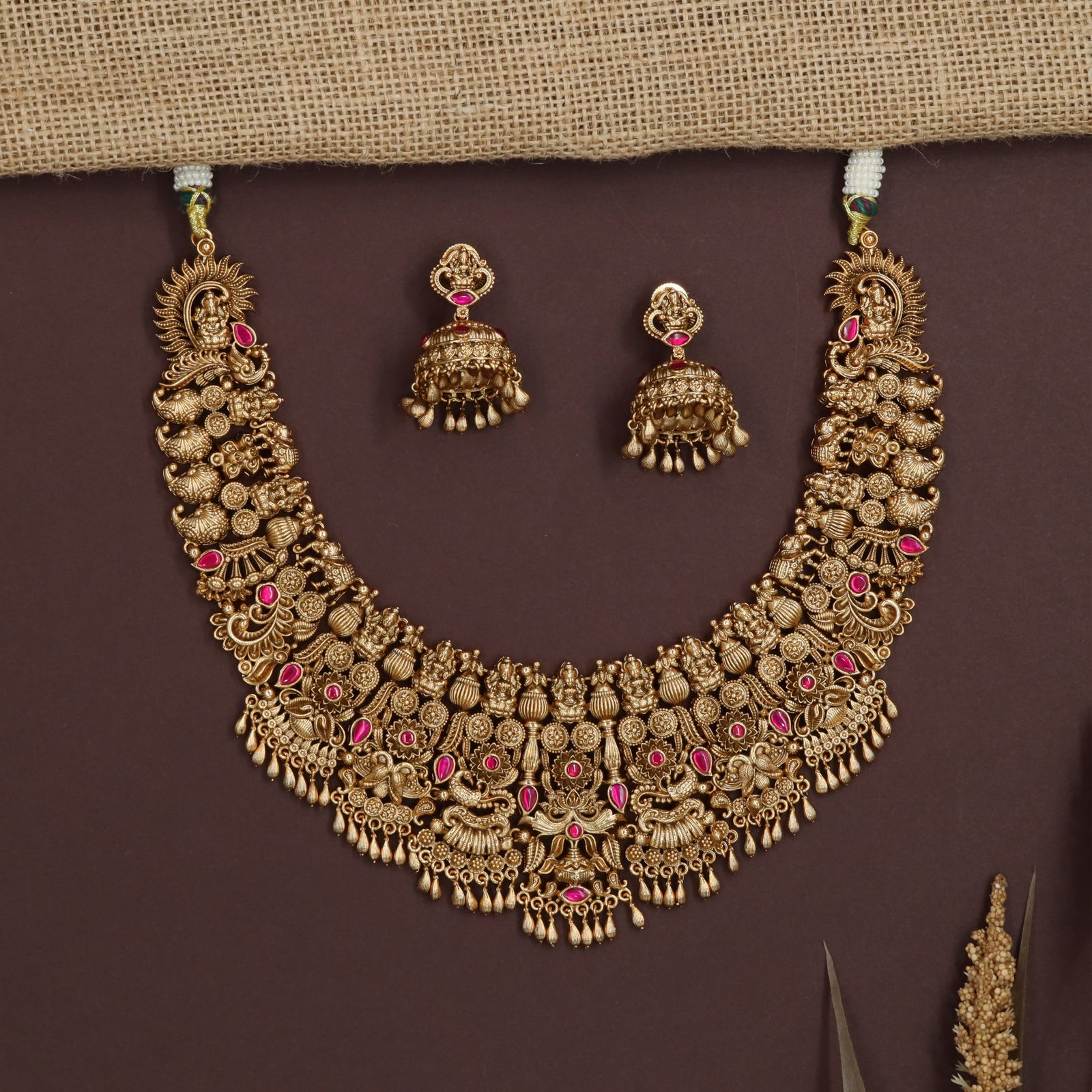 Peacock Arch Necklace with Dense Floral Arrangement