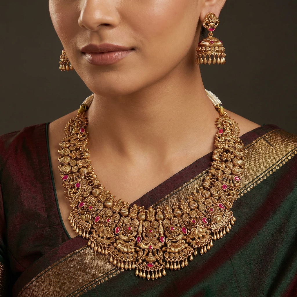 Peacock Arch Necklace with Dense Floral Arrangement