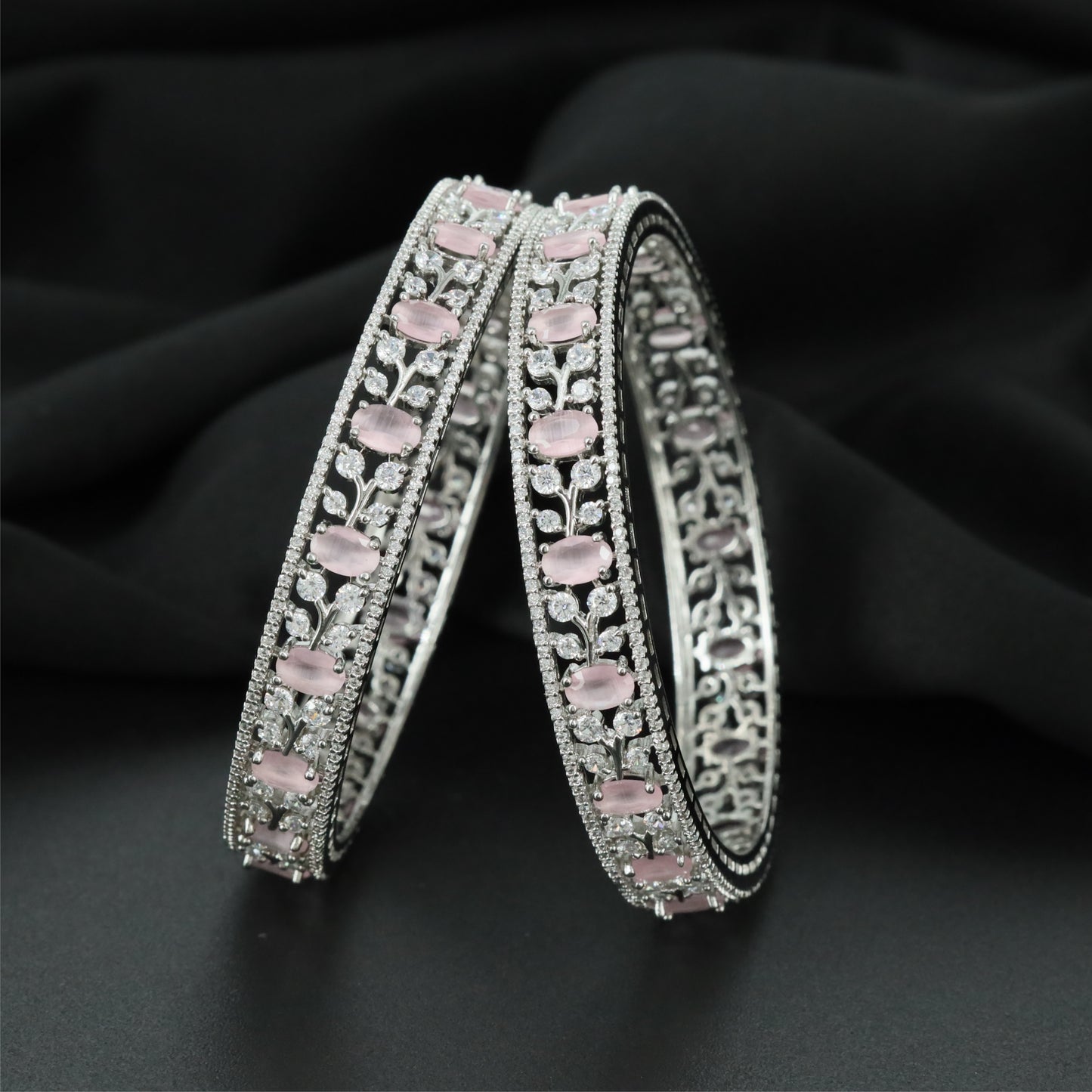 Jewelbranch Rhodium Bangles with Textured Surface Detailing
