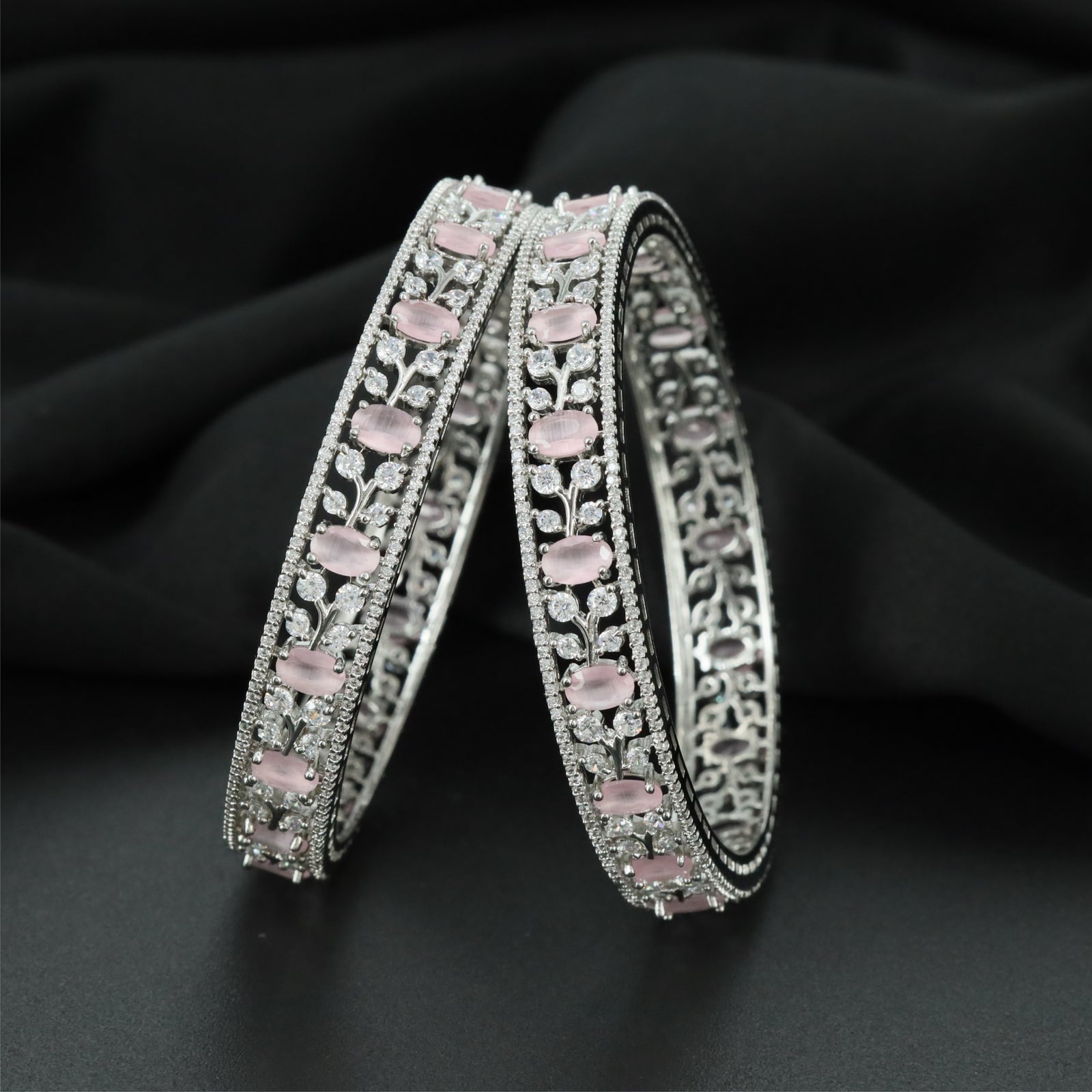 Jewelbranch Rhodium Bangles with Textured Surface Detailing