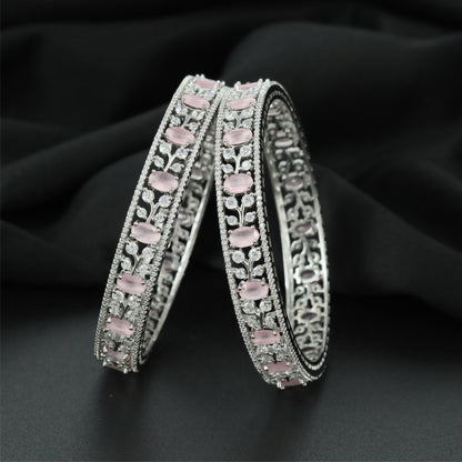 Jewelbranch Rhodium Bangles with Textured Surface Detailing