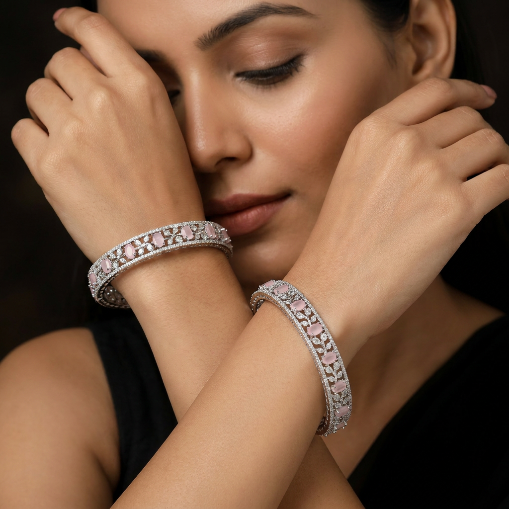 Jewelbranch Rhodium Bangles with Textured Surface Detailing
