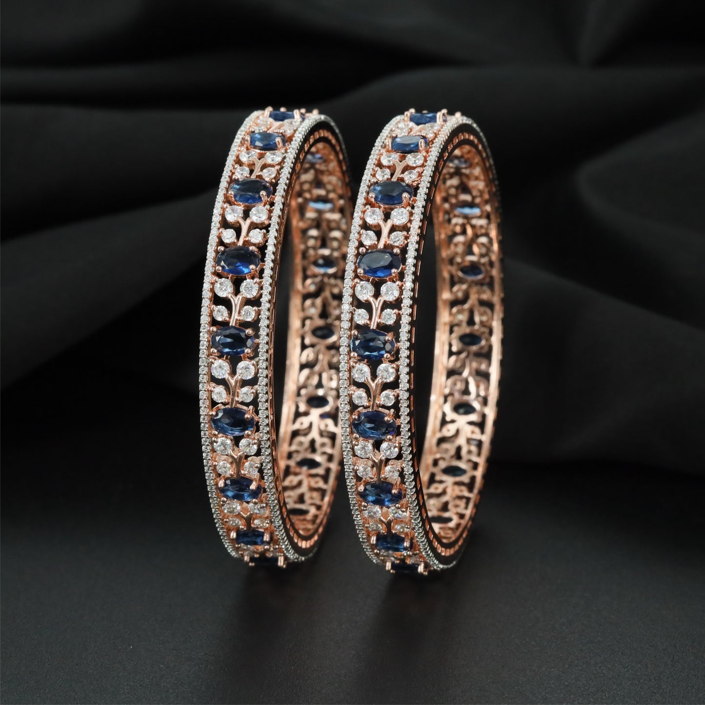 Bloom Frame Rose Gold Bangles with Decorative Openwork Borders